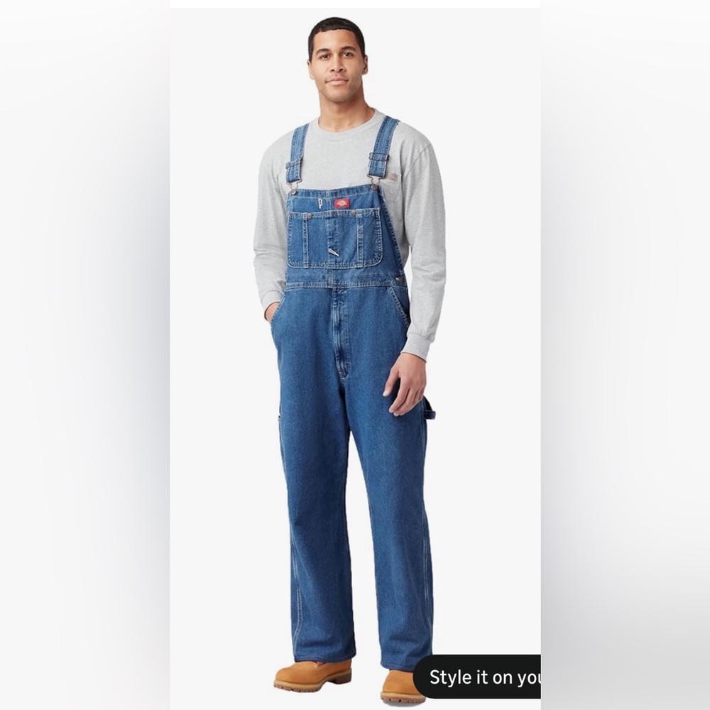 Dickies Light Wash Denim Overalls with Red Stitching 🌀